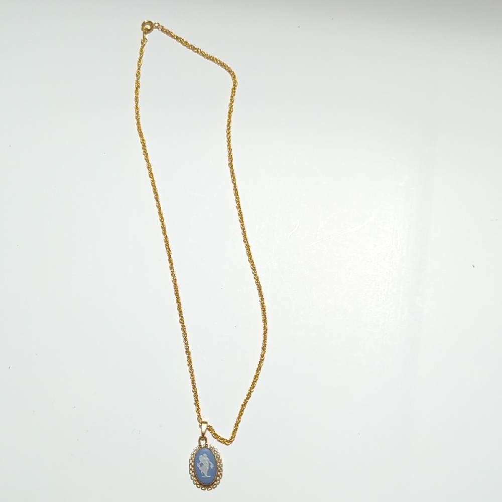 Wedgwood Gold Necklace with Blue Cameo Pendant